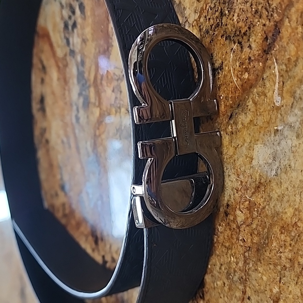 Black Designer Belt with Silver Buckle